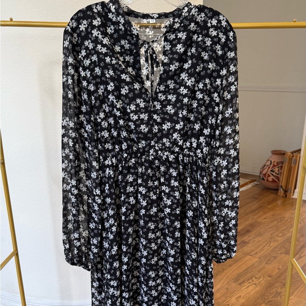 Floral Black and White Women's Dress
